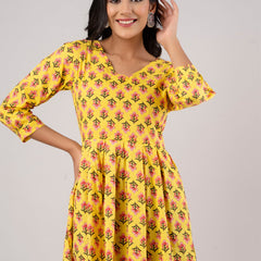 Printed Cotton Yellow Peplum Tunic