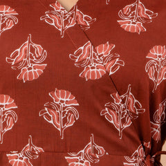 Cotton Printed Rust Brown Angrakha Short Tunic