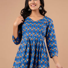 Printed Cotton Blue Peplum Tunic