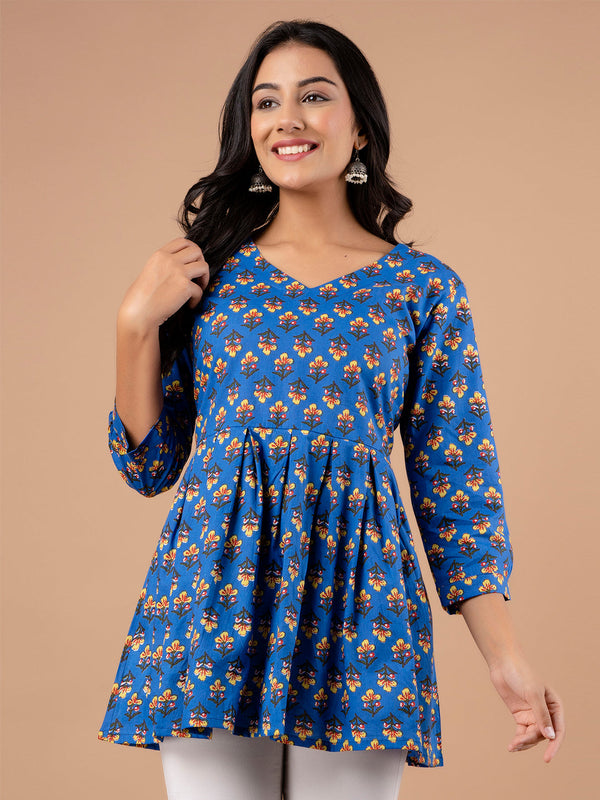 Printed Cotton Blue Peplum Tunic