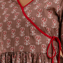 Cotton Printed Brown Angrakha Short Tunic