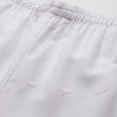 White Embroidered Palazzos–Fully Lined, Elastic Waist & Ankle-Length with Side Pocket