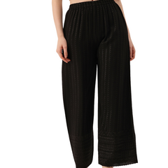 Black Black Embroidered Cotton Palazzos–Elastic Waist & Ankle-Length with Side Pocket