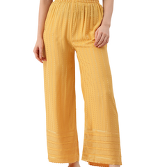 yellow Yellow Embroidered Cotton Palazzos–Elastic Waist & Ankle-Length with Side Pocket