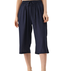 Women's Culottes | Calf-Length Pants with Double Pockets & Elastic Waistband