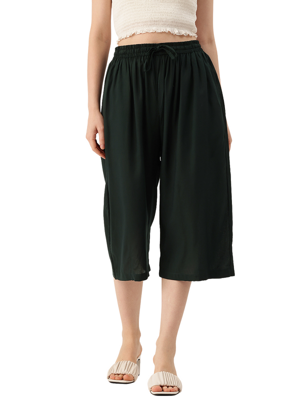 Women's Culottes | Calf-Length Pants with Double Pockets & Elastic Waistband