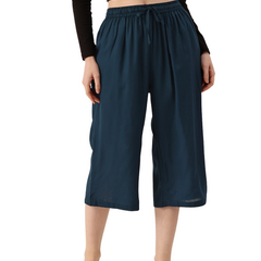 Women's Culottes | Calf-Length Pants with Double Pockets & Elastic Waistband