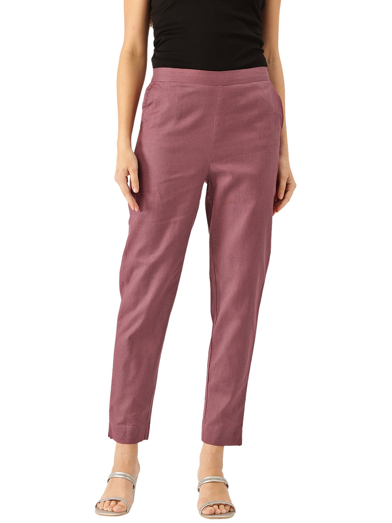 Women's Cotton Pants - Double Pockets, Adjustable Waist, and Ankle-Length Fit