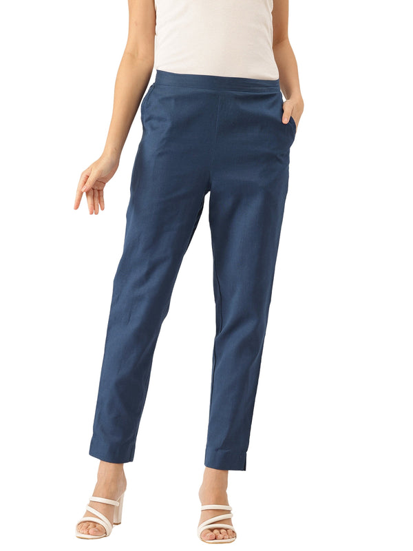 Cotton Pants - Double Pockets, Adjustable Waist, and Ankle-Length Fit