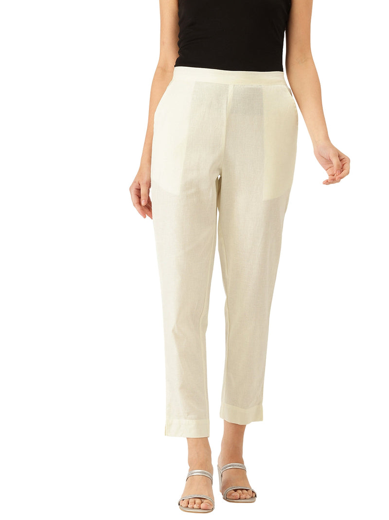 Cotton Pants - Double Pockets, Adjustable Waist, and Ankle-Length Fit
