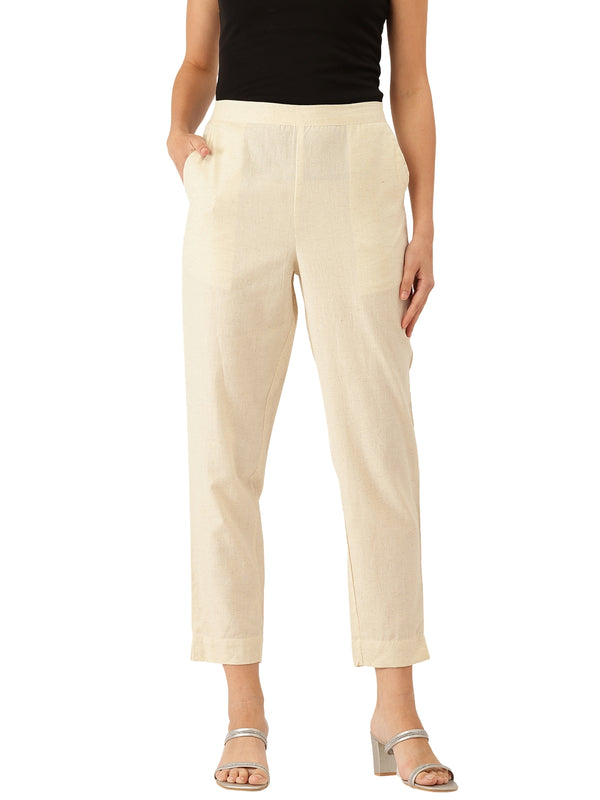 Cotton Pants - Double Pockets, Adjustable Waist, and Ankle-Length Fit