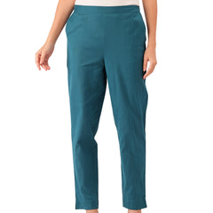 Light Blue Cotton Pants - Double Pockets, Adjustable Waist, and Ankle-Length Fit