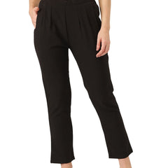 Black Linen Trouser - Ankle-Length Pant , Partially Elasticated ,Double Pockets