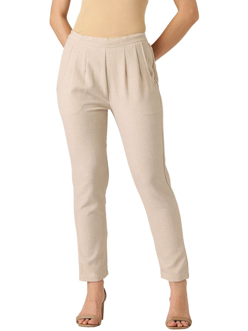 Brown Linen Trouser - Ankle-Length Pant , Partially Elasticated ,Double Pockets