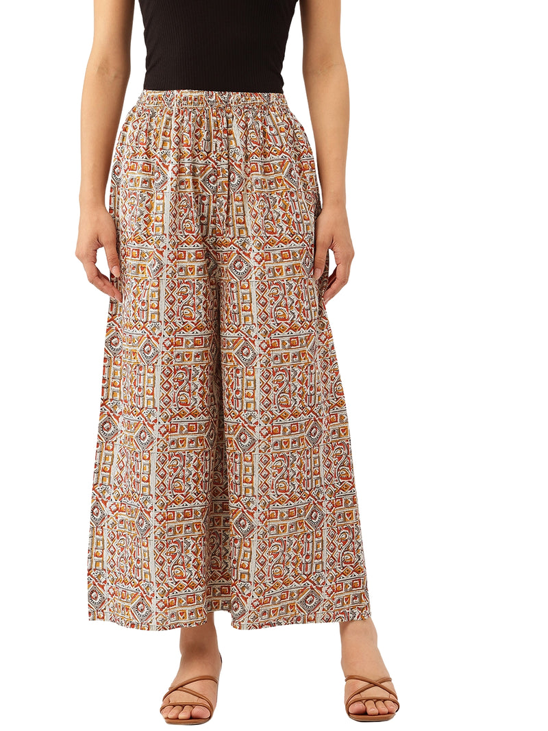 Multicolor Trendy Women's Blue Printed Cotton Palazzos - Elasticated Waist & Ankle-Length Fit