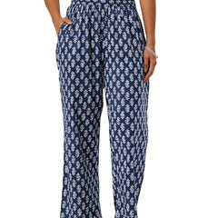 Blue Women Pure Cotton Paisley Printed Palazzo Pants | Elastic Waist | Wide Leg
