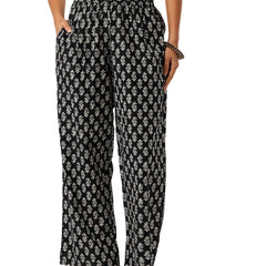Black Women Pure Cotton Paisley Printed Palazzo Pants | Elastic Waist | Wide Leg