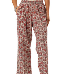 Red Women Pure Cotton Paisley Printed Palazzo Pants | Elastic Waist | Wide Leg
