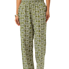 Green Women Pure Cotton Paisley Printed Palazzo Pants | Elastic Waist | Wide Leg