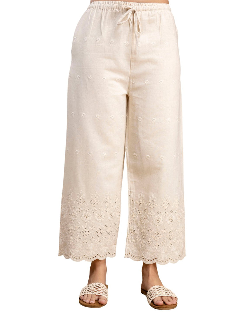 Women’s Cotton Embroidered Wide-Leg Palazzos | Soft, Breathable & Elegant