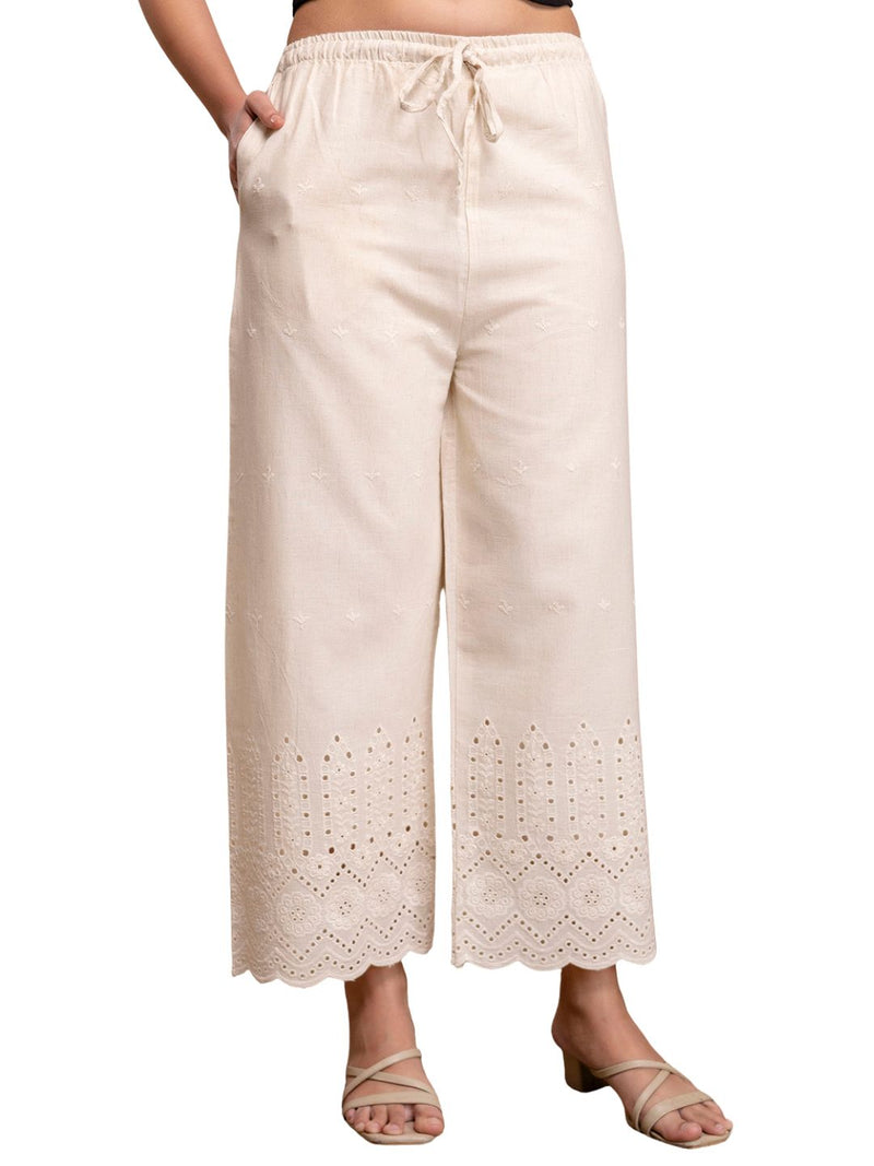 Women’s Cotton Embroidered Wide-Leg Palazzos | Soft, Breathable & Elegant