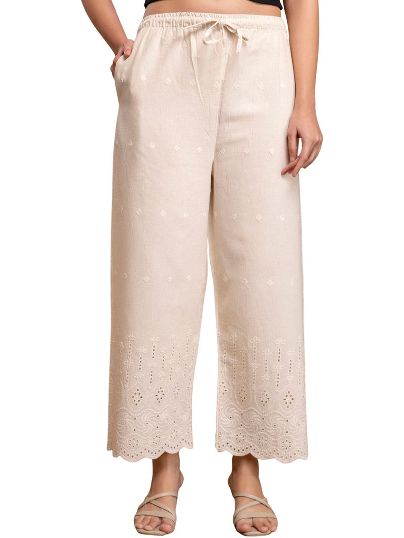 Women’s Cotton Embroidered Wide-Leg Palazzos | Soft, Breathable & Elegant