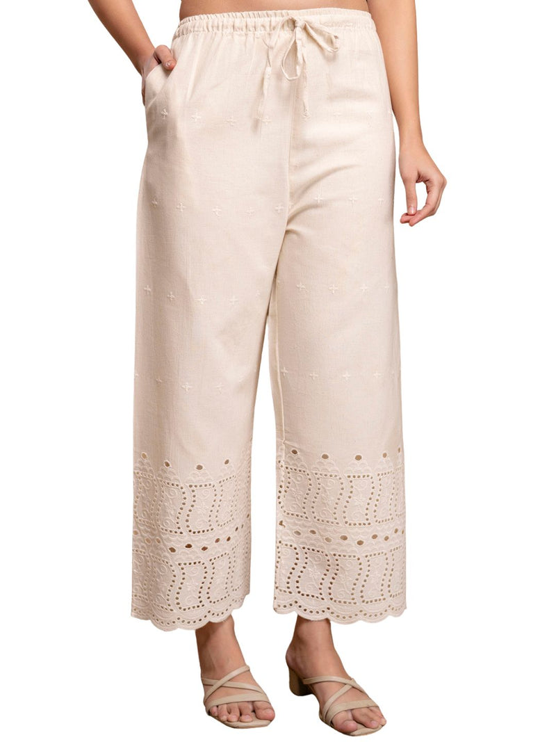Women’s Cotton Embroidered Wide-Leg Palazzos | Soft, Breathable & Elegant