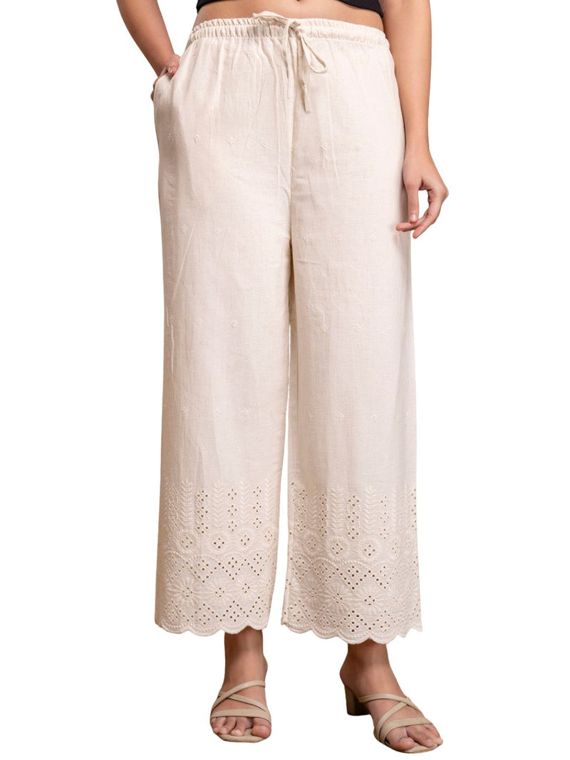 Women’s Cotton Embroidered Wide-Leg Palazzos | Soft, Breathable & Elegant