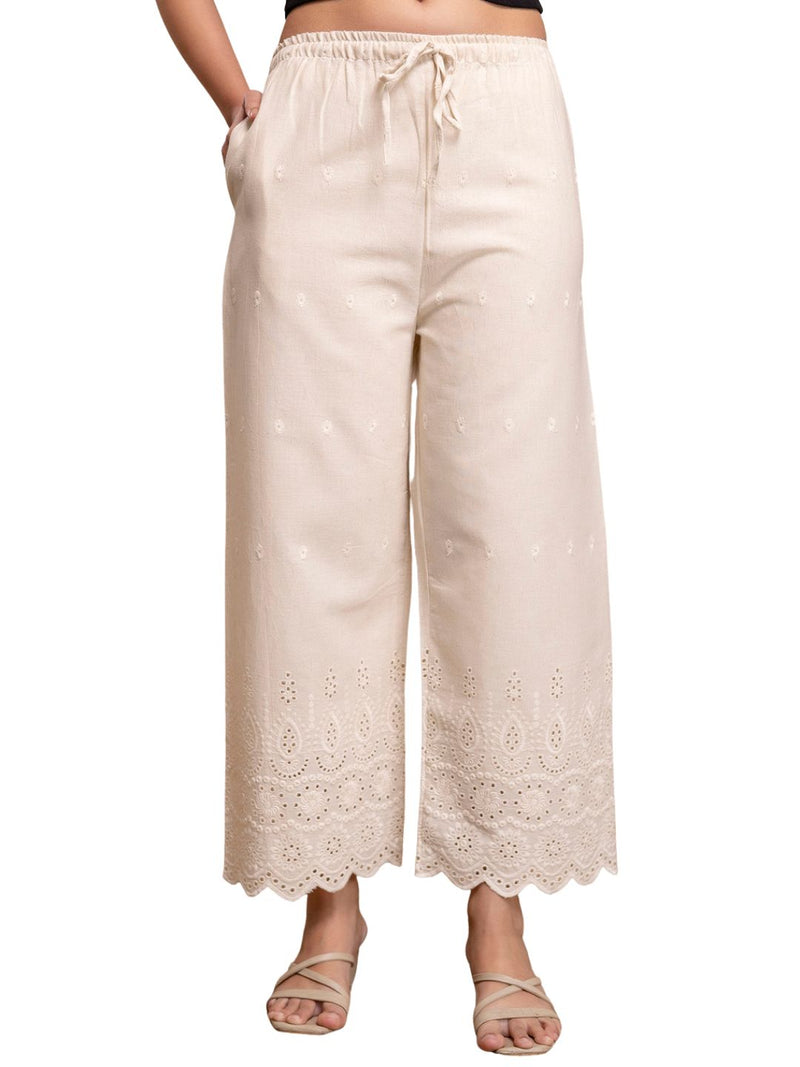 Women’s Cotton Embroidered Wide-Leg Palazzos | Soft, Breathable & Elegant