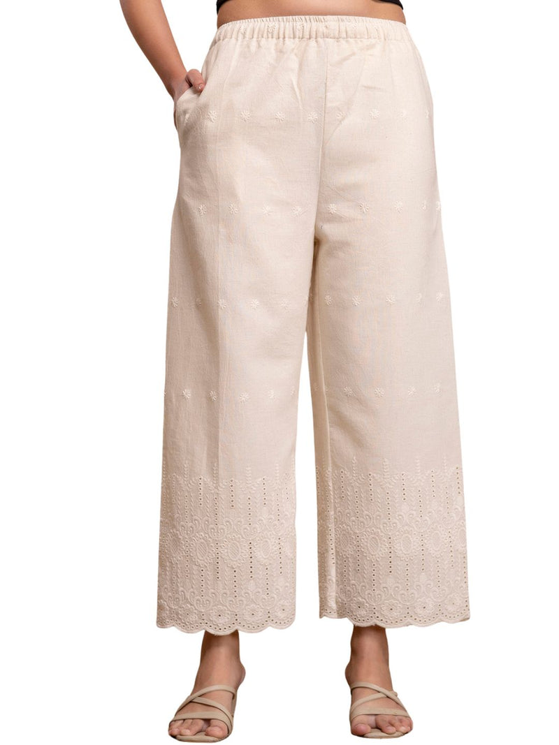 Women’s Cotton Embroidered Wide-Leg Palazzos | Soft, Breathable & Elegant