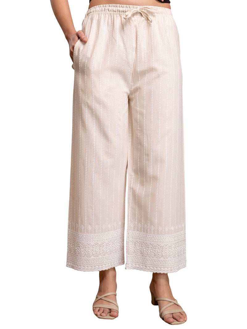 Women’s Cotton Embroidered Wide-Leg Palazzos | Soft, Breathable & Elegant
