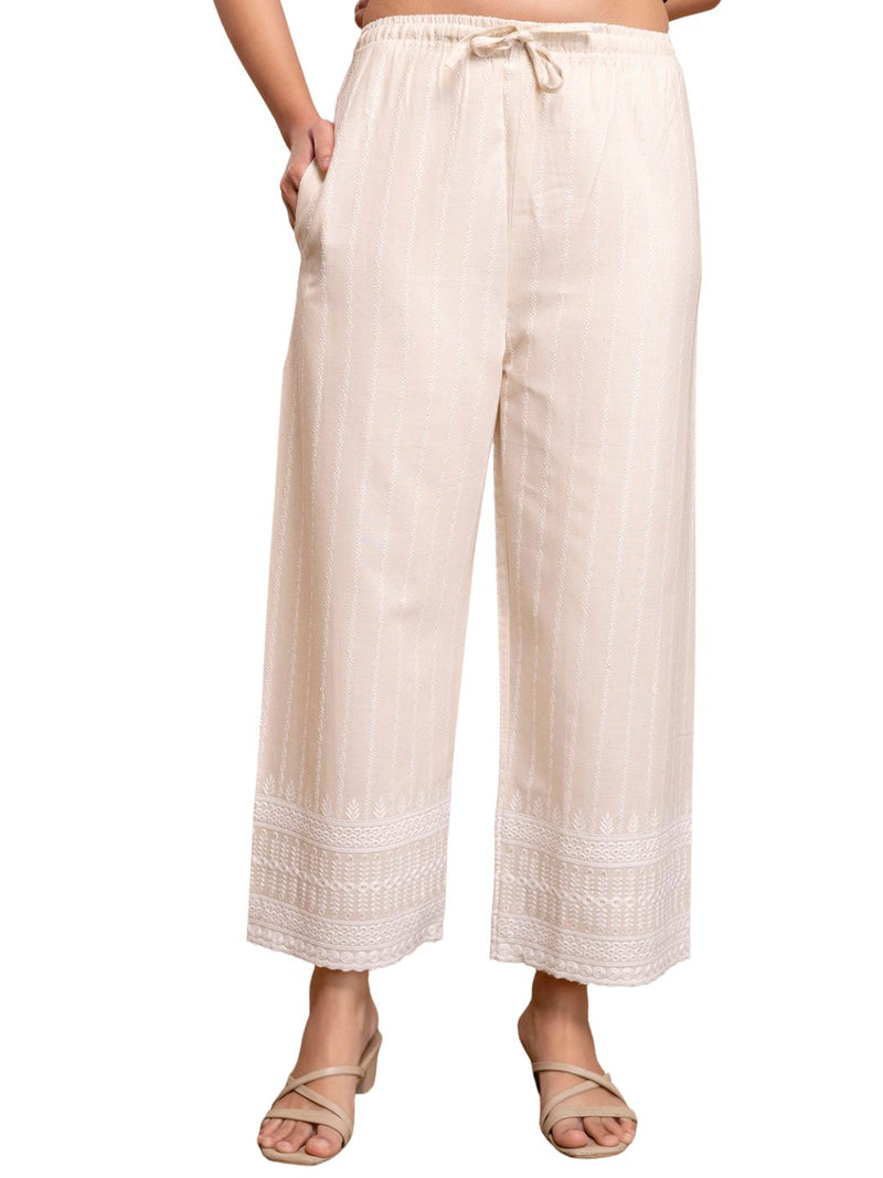 Women’s Cotton Embroidered Wide-Leg Palazzos | Soft, Breathable & Elegant