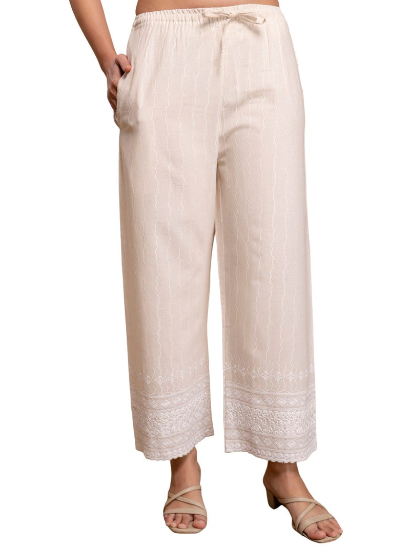 Women’s Cotton Embroidered Wide-Leg Palazzos | Soft, Breathable & Elegant