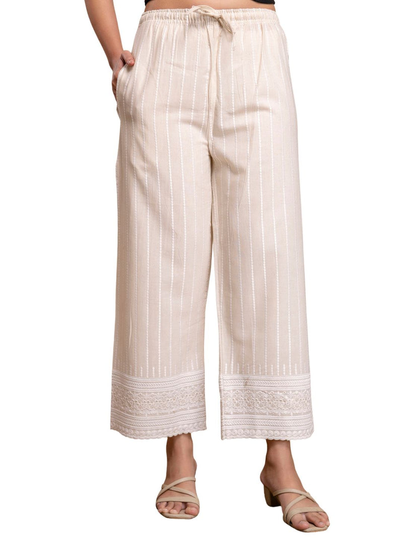 Women’s Cotton Embroidered Wide-Leg Palazzos | Soft, Breathable & Elegant