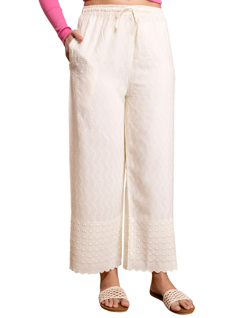 Graceful Rayon Embroidered Palazzos with Elegant Wide-Leg Fit