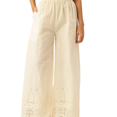 Beige Palazzos | Embroidered Elegnace With Elastic Waist & Single Pocket