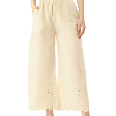 Beige Palazzos | Embroidered Elegnace With Elastic Waist & Single Pocket