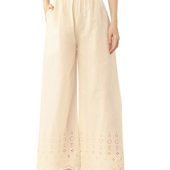 Beige Palazzos | Embroidered Elegnace With Elastic Waist & Single Pocket