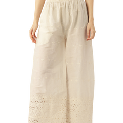 Beige Palazzos | Embroidered Elegnace With Elastic Waist & Single Pocket
