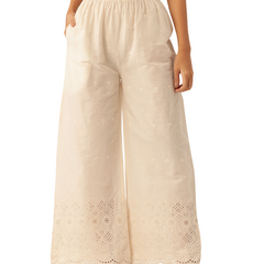 Beige Palazzos | Embroidered Elegnace With Elastic Waist & Single Pocket