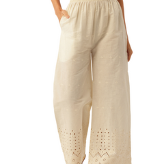 Beige Palazzos | Embroidered Elegnace With Elastic Waist & Single Pocket