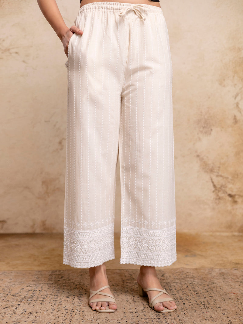 Women’s Cotton Embroidered Wide-Leg Palazzos | Soft, Breathable & Elegant