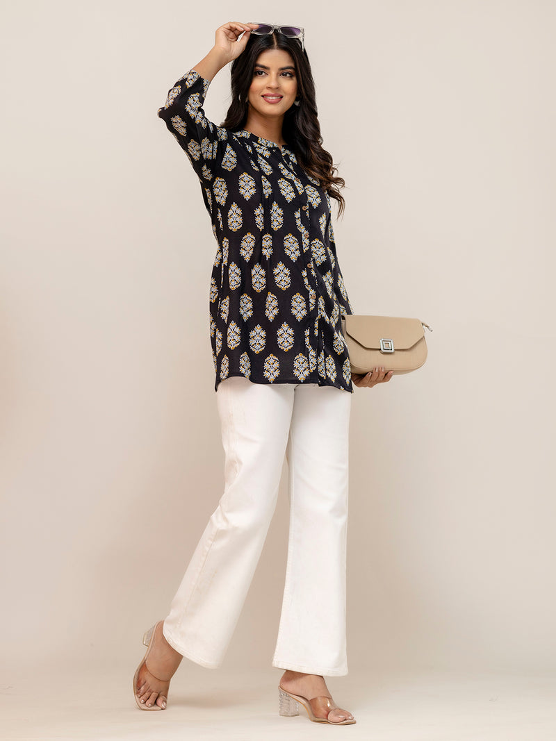 Elegant Mandarin Collar Printed Tunic – Stylish & Comfortable, Sizes