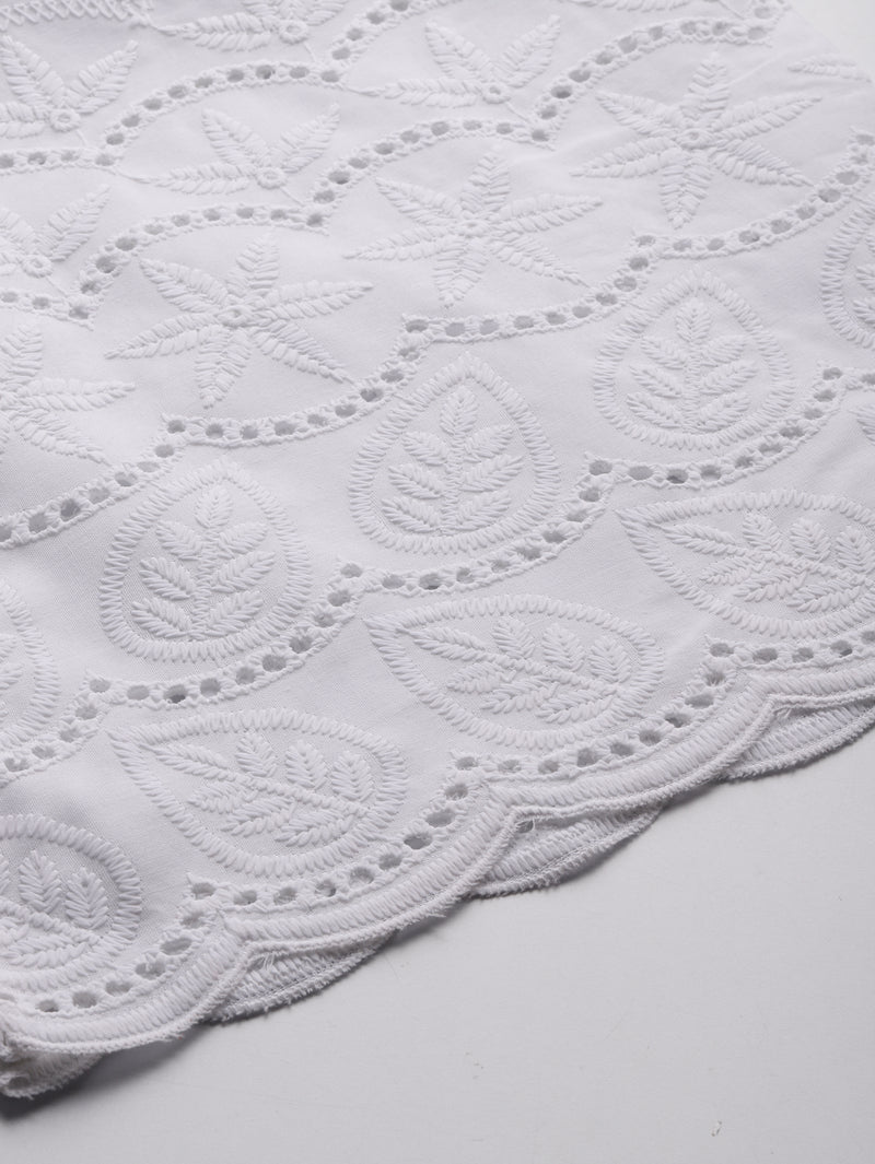 White Embroidered Palazzos–Fully Lined, Elastic Waist & Ankle-Length with Side Pocket