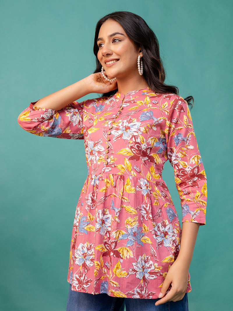 Tunic – Mandarin Collar, 3/4 Sleeves, Flattering Fit (Sizes S–XXL)