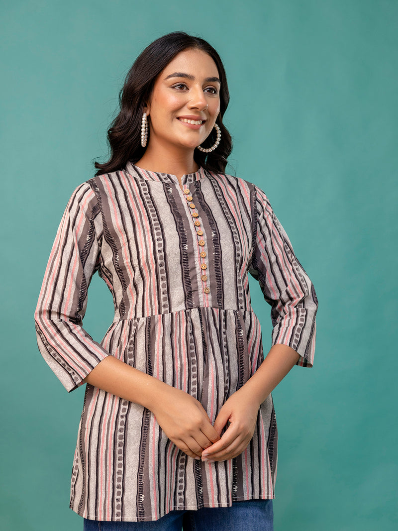 Tunic – Mandarin Collar, 3/4 Sleeves, Flattering Fit (Sizes S–XXL)