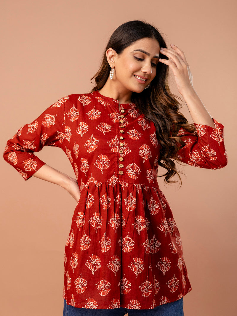 Top – Mandarin Collar, 3/4 Sleeves, Flattering Fit (Sizes S–XXL)