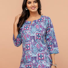 Elegant Printed Short Kurti – Soft Cotton, Everyday Style, Sizes S–XXL.