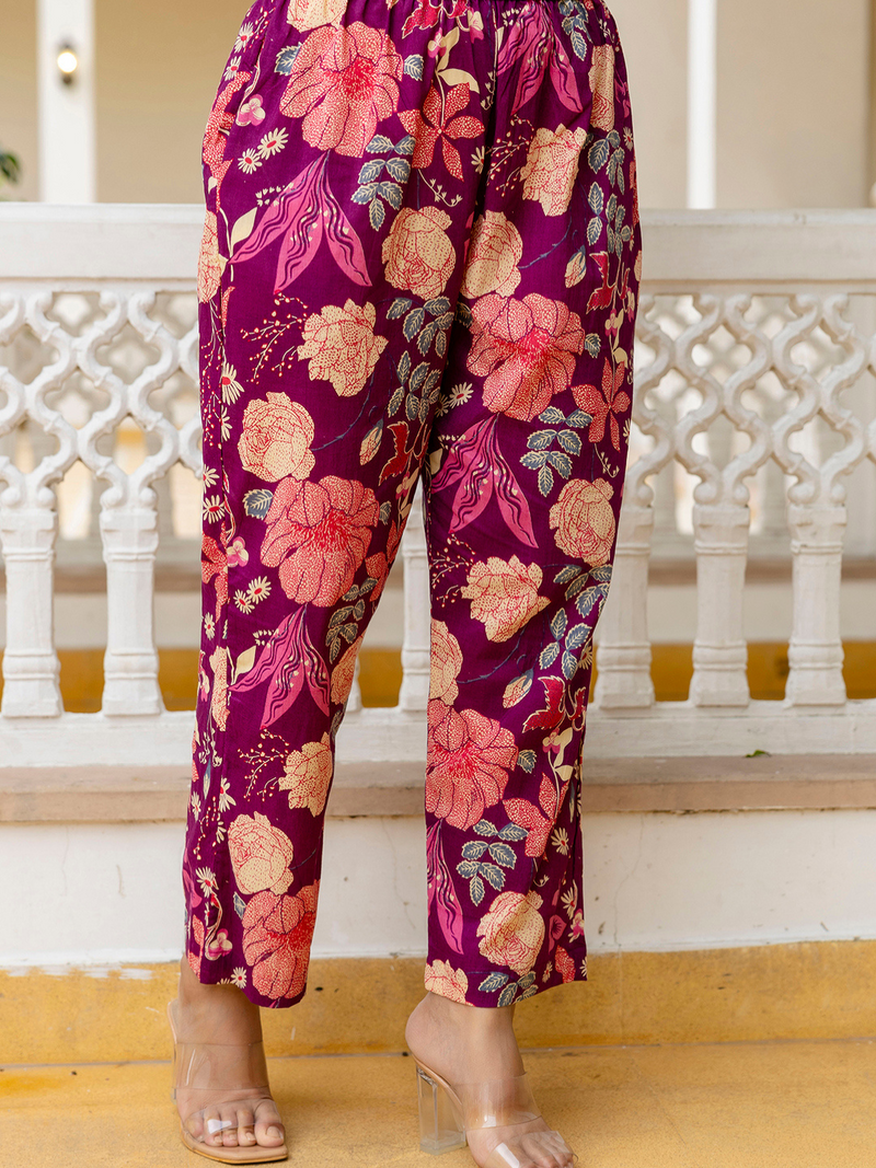 Purple Breezy Printed Cotton Co-Ord Set for Comfortable All-Day Wear