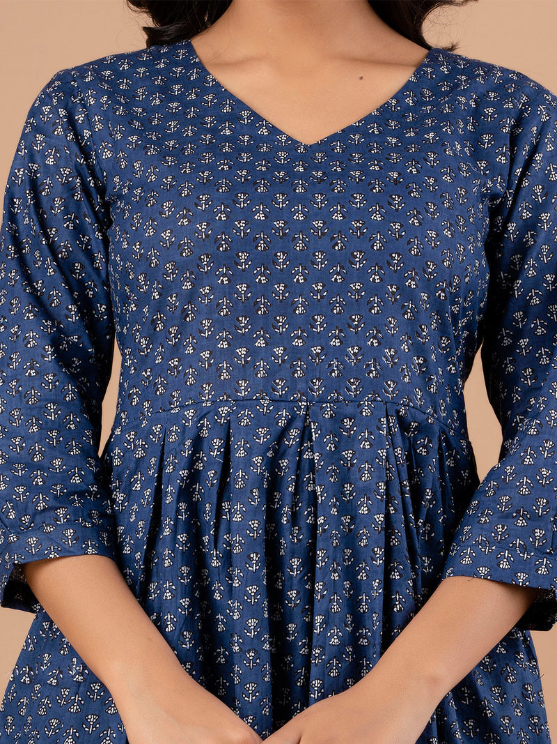 Ethnic Motifs Printed Gathers Cotton Tunic